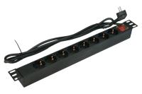 Блок розеток пластик 220В, 19, 1U, 8 розеток, 2КЗ со шнуром 1,8м.