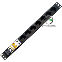 Блок розеток 19, 7 розеток Schuko с двухполюсным автоматом IEK 2P/16А. Максимальная мощность потребления: 4,0 кВт, 3 м.