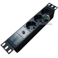 Блок розеток 10, 3 розетки Schuko с индикатором питания (черный)