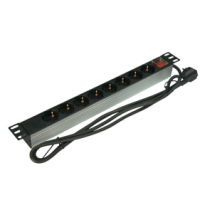 Блок розеток алюминий 220В, 19, 1U, 8 розеток, 2КЗ со шнуром 1,8м.